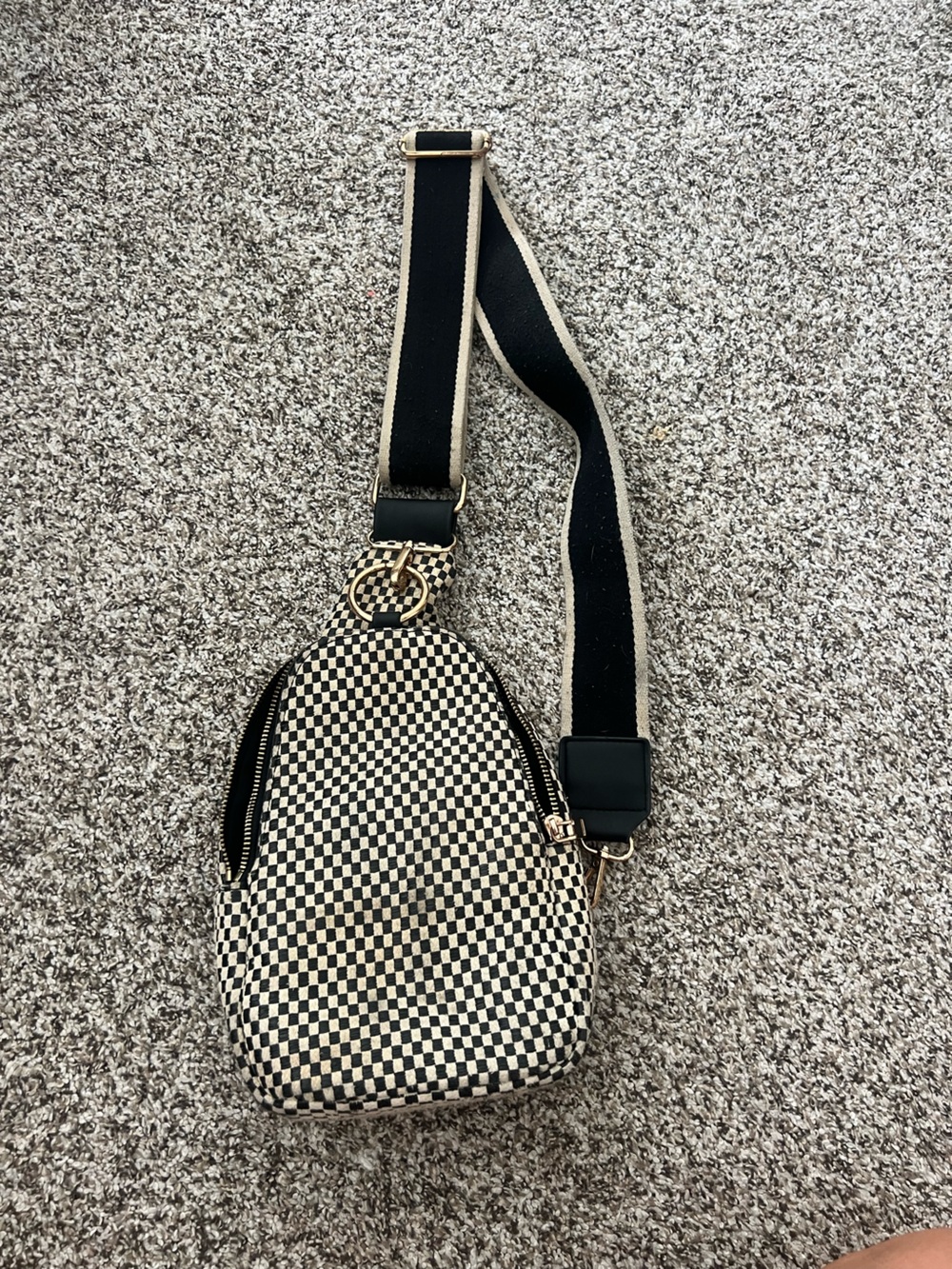 Checkerboard Crossbody Sling Bag - Black & Cream
